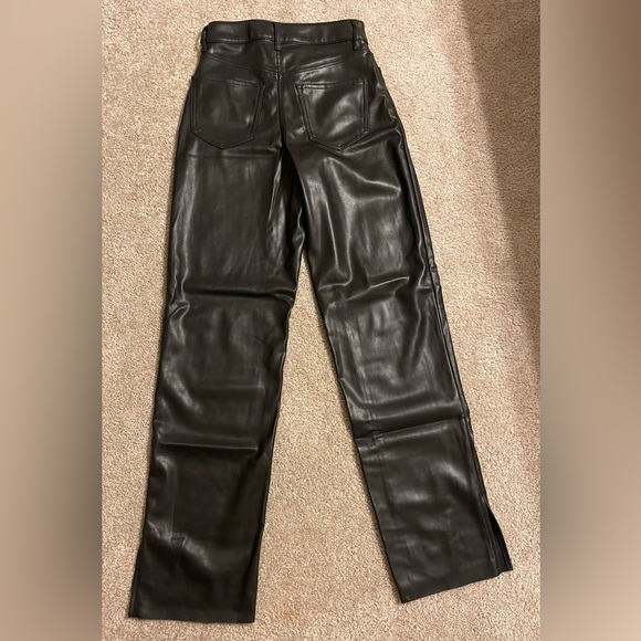 Super High Waisted Faux Leather Vented Hem Modern Straight Pant - Picture 6 of 9